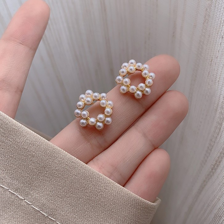 Khuyên tai viền hạt rỗng phong cách Hàn siêu xinh KT256