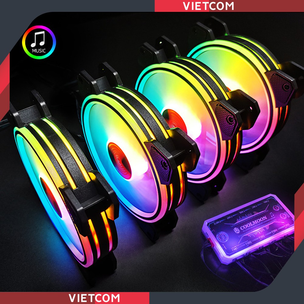 Fan Led RGB Coolmoon M1 - Led RGB Dual Ring (Led tâm + Led viền) - Đồng Bộ Hub Coolmoon