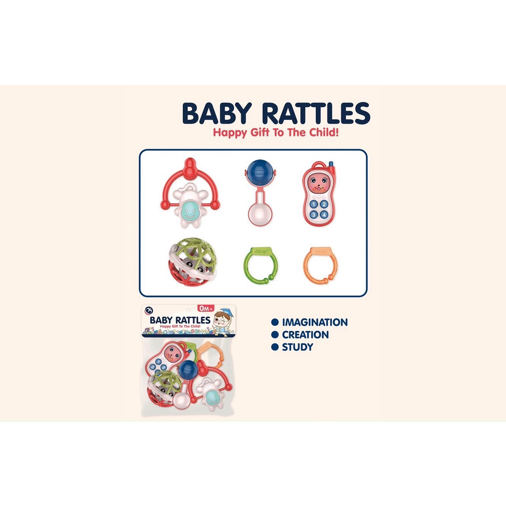 Bộ đồ chơi xúc xắc , gặm nướu , tập cầm Baby Rattles 6 chi tiết cho bé