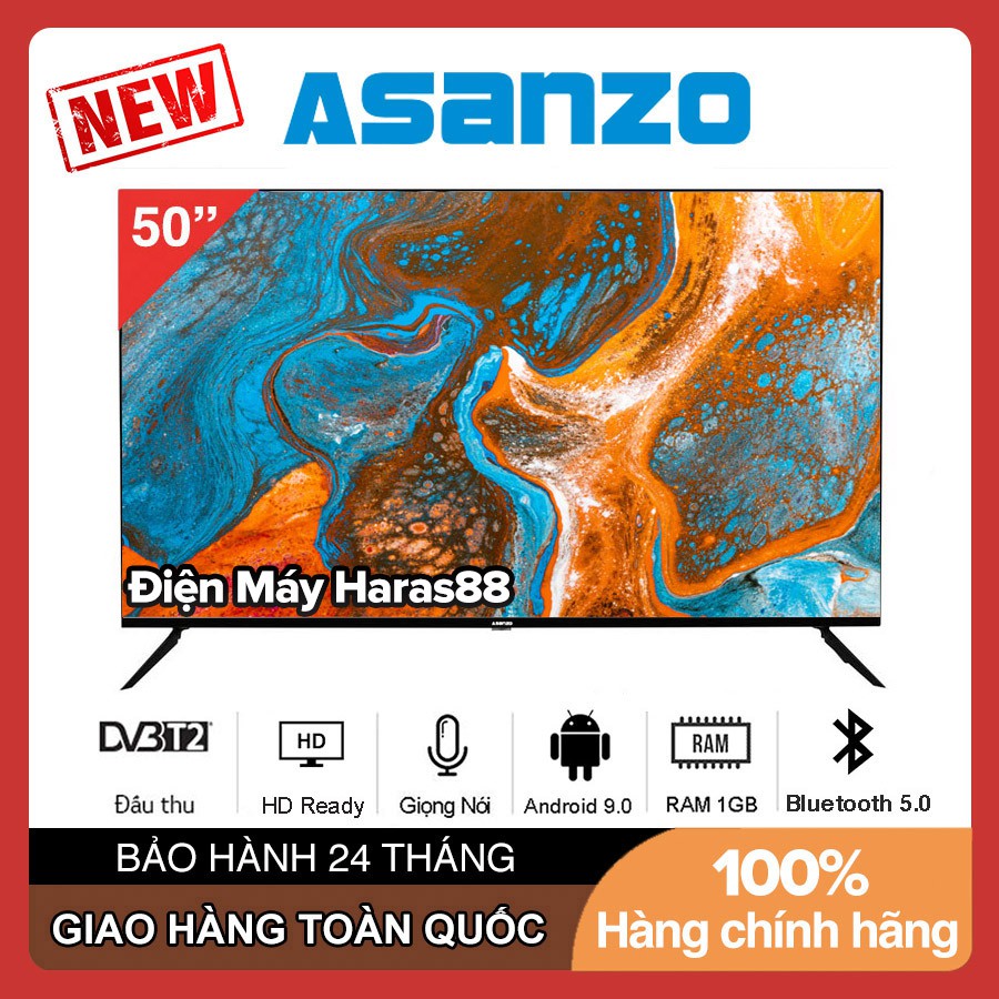 Smart Voice Tivi Asanzo ISlim 50 inch 50SL700 Android 9.0, UHD 4K, Có Remote Giọng Nói, Wifi. DVB-T2, Tivi Giá Rẻ