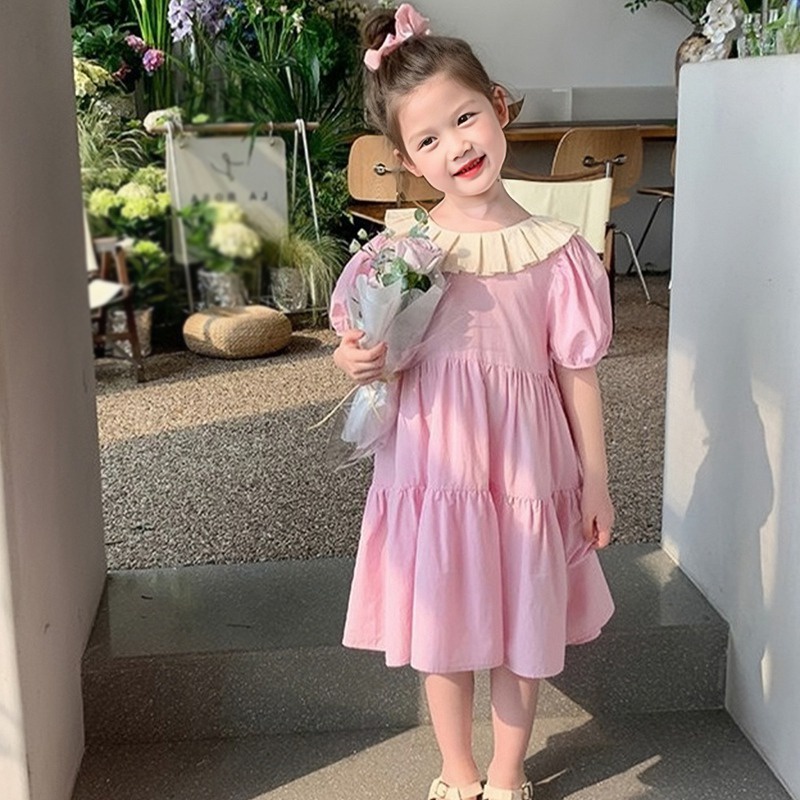 Se7en Đầm Công Chúa Mùa Hè Tay Phồng Hở Lưng Cổ Búp Bê Phong Cách Hàn Quốc Cho Bé Gái