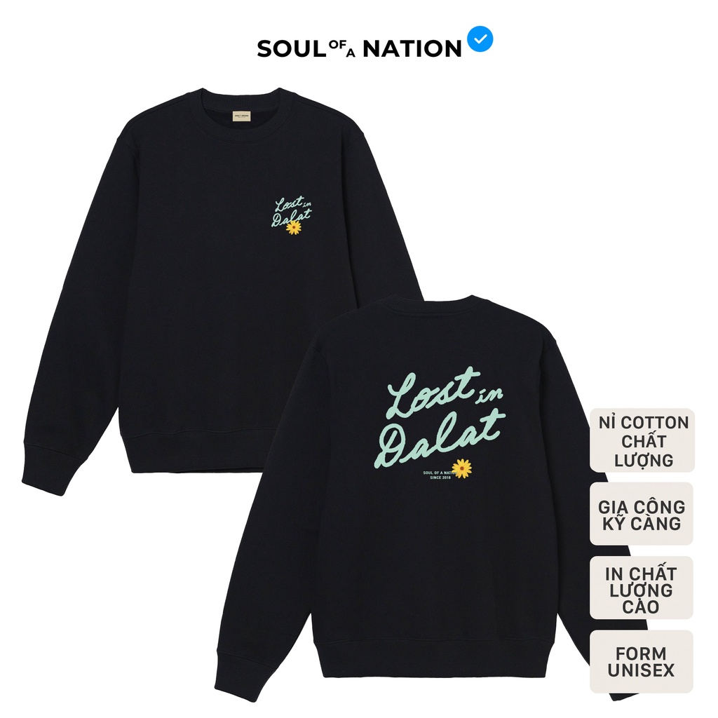 Sweater unisex In Lost in Dalat - Lạc giữa Đà Lạt form basic vải nỉ cotton SOUL OF A NATION - Đen / Trắng | BigBuy360 - bigbuy360.vn