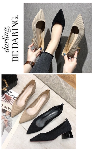 Giày nữ len gân đế trụ 4cm(ảnh thật) | BigBuy360 - bigbuy360.vn