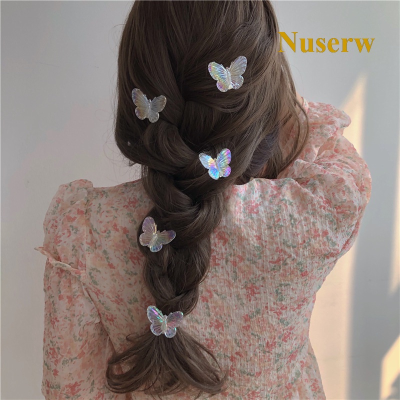 Set 5 Kẹp Tóc Hình Bướm/Trái Tim Màu Hồng Trong Suốt Thời Trang Cho Nữ