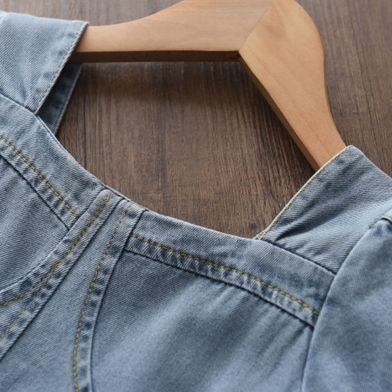 Đầm denim BEAR LEADER tay ngắn thời trang mùa hè 2022 cho bé 3-7 tuổi