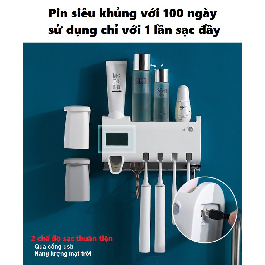 Giá đựng bàn chải đánh răng gắn tường có đèn UV khử khuẩn