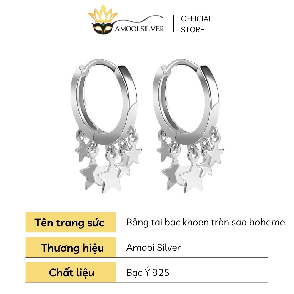 Bông Tai Bạc S925 Khoen Tròn Sao Boheme Đường Kính 10mm - Amooi Silver AB156