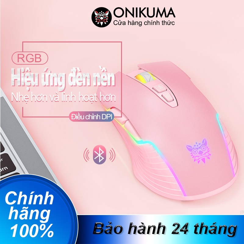 Chuột chơi game bluetooth không dây có thể sạc lại ONIKUMA CW905 màu hồng với đèn RGB, có thể điều chỉnh DPI 5 tốc độ