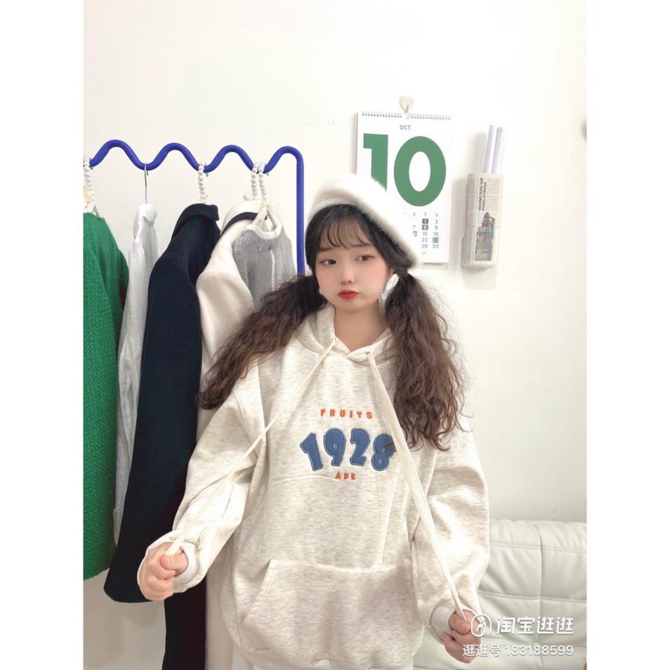 Hoodie Nam Nữ Mũ 2 Lớp Số 1928 Dáng Rộng Unisex Tay Bồng Uzzlang Hàn Quốc
