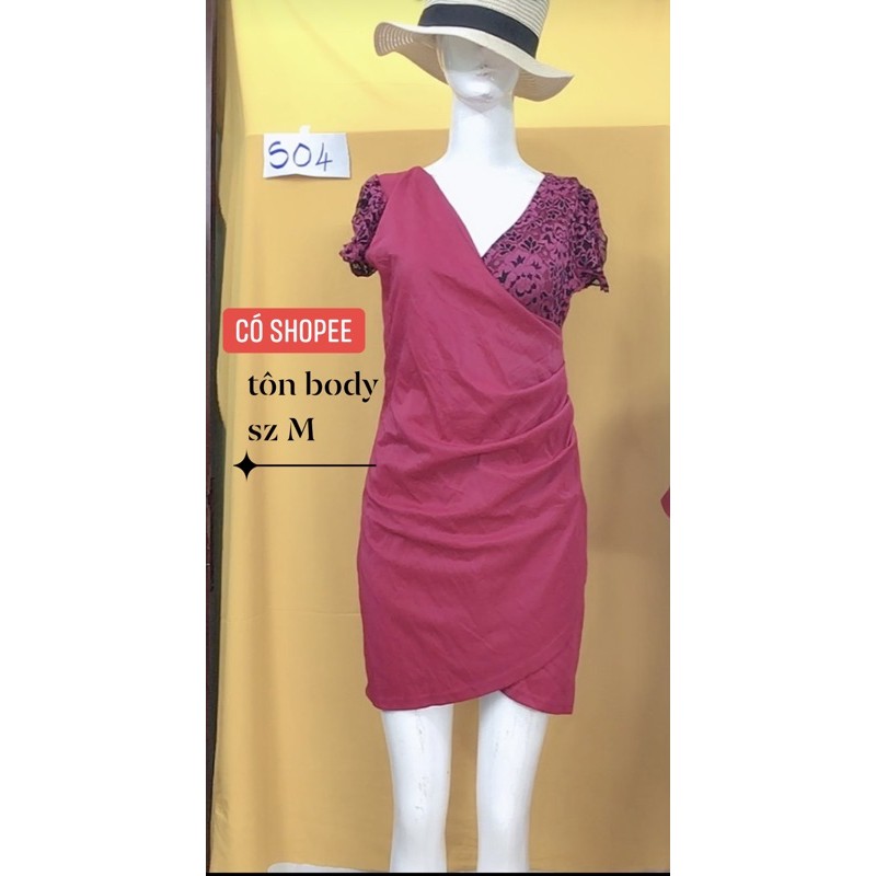 đầm hồng phối ren tôn body.S04