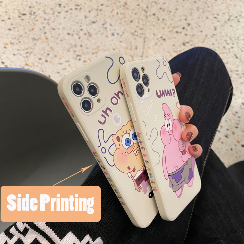 Cartoon SpongeBob Couple Phone Case For VIVO Y20 Y20S Y12S Y20i X50 X30 Z1 Pro X27 IQOO Neo3 S1 V9 Y85 V11i Cute SpongeBob Square Skin Feel Liquid Silicone Soft Back Cover