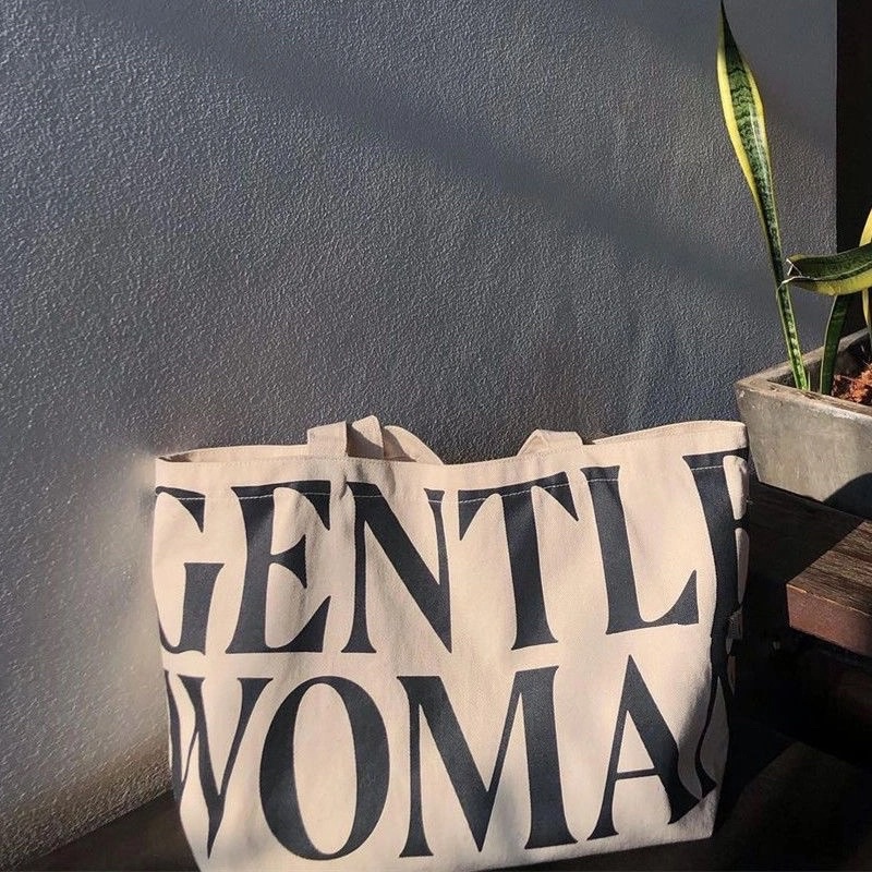 Túi tote vải bố canvas cao cấp in chữ GENTLE WOMAN phong cách Hàn Quốc