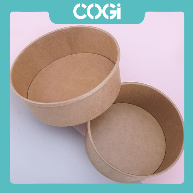 50 tô giấy kraft 750ml | 1000ml kèm nắp dùng 1 lần cogi đựng salat, mì ý, cơm, đồ xào, bánh bông lan trứng muối