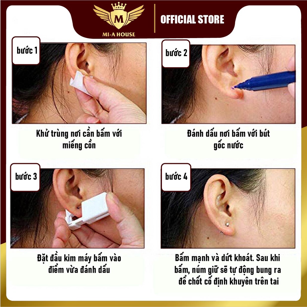 Bộ dụng cụ bấm lỗ tai, đồ bấm xỏ tai tại nhà dùng 1 lần vô trùng không đau dành cho gia đình và trẻ em
