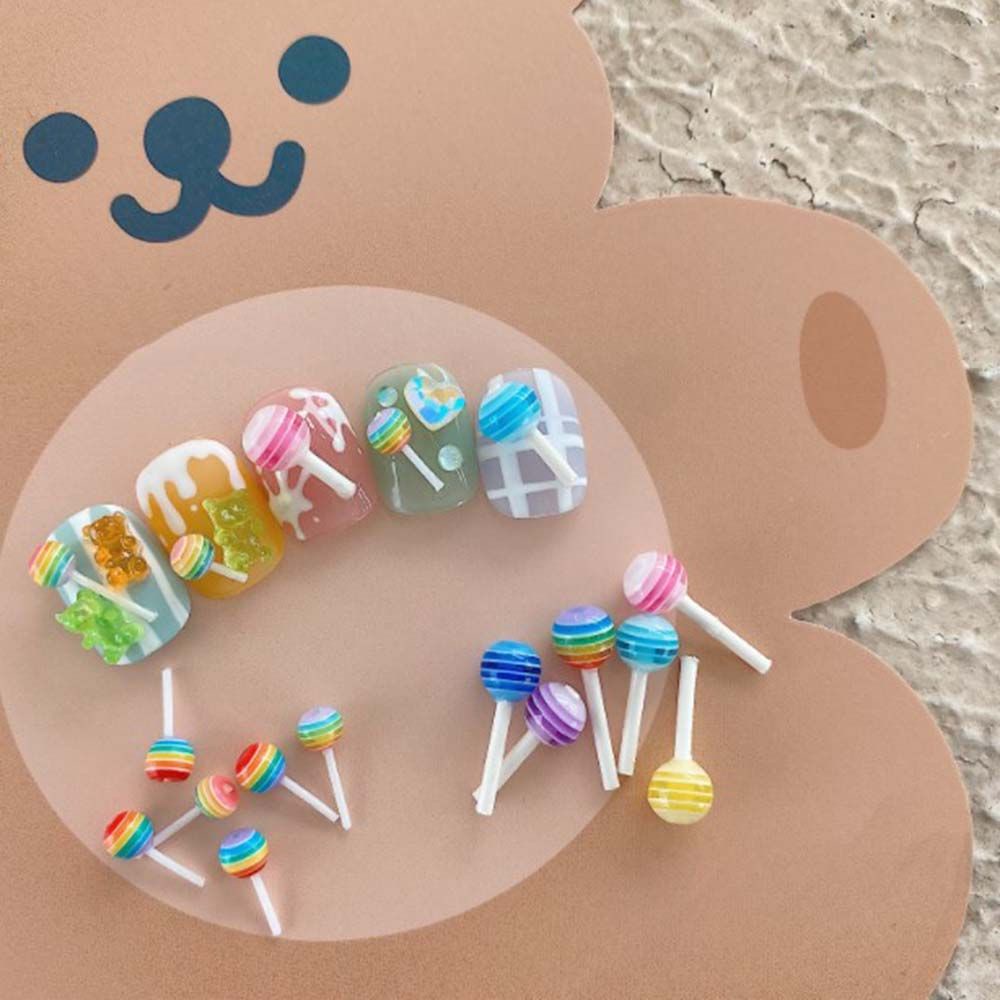[Hàng mới về] Phụ kiện trang trí móng tay nghệ thuật họa tiết kẹo mút 3d nhiều màu sắc dễ thương
