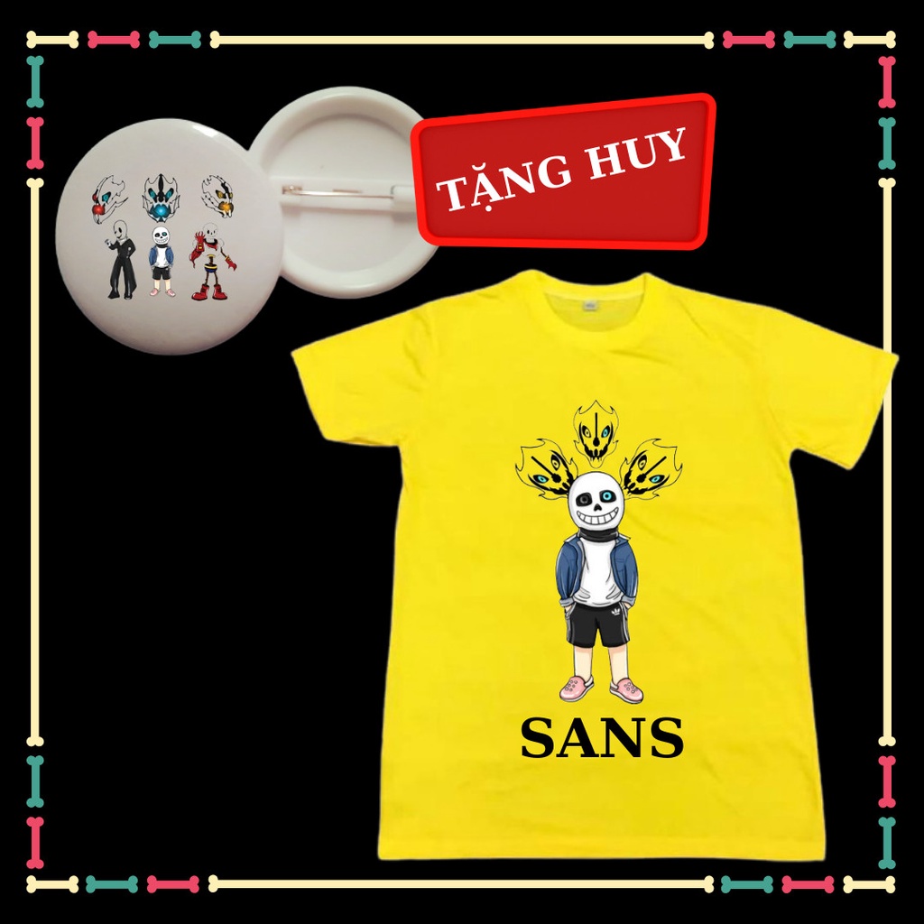 Huy Hiệu, áo thun Sans cho bé trai in hình Sans Undertable,áo Biệt đội Gangster size á từ 10kg đến 90kg