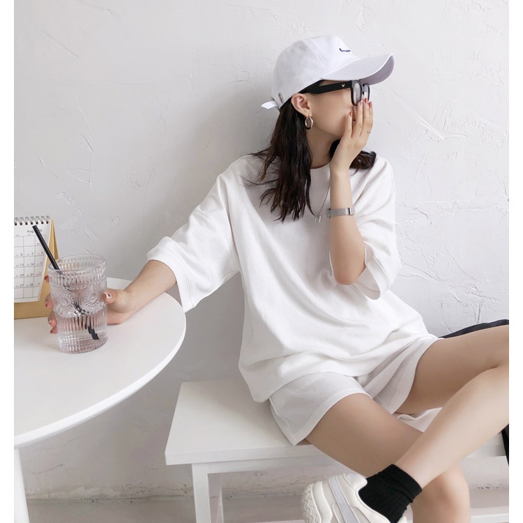 Set đồ nữ áo thun cộc tay ulzzang kèm quần đùi chất tổ ong form rộng - Đồ bộ nữ tay lỡ dáng rộng mặc ở nhà