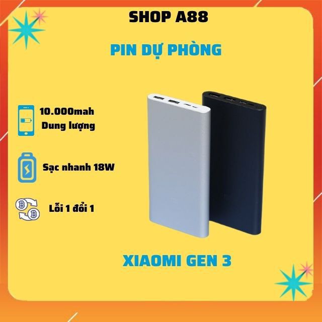 Sạc Dự Phòng Xiaomi Gen 3 pin dung lượng 10.000mah hỗ trợ sạc nhanh 18W - Shop a88