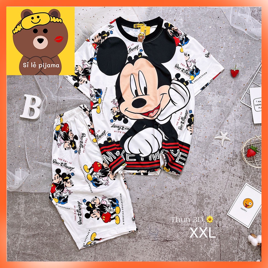 Đồ Bộ Pijama Thun Lạnh 3D Cao Cấp Tay Ngắn Quần Lửng XXL 60-80KG Họa Tiết Hoạt Hình Dễ Thương