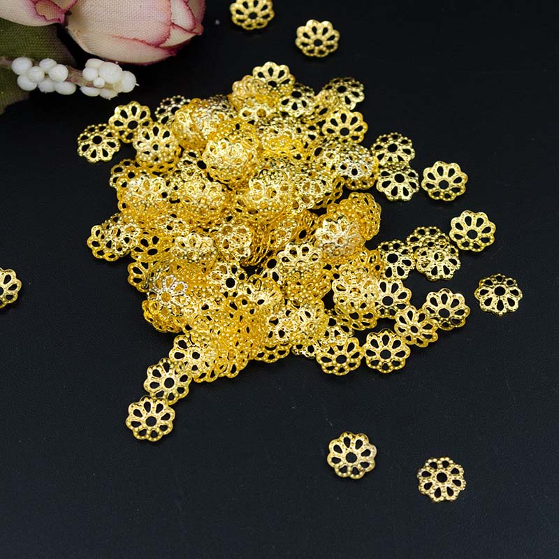 500 Hạt Xỏ Lỗ Bằng Kim Loại Hình Hoa 6mm Nhiều Màu Làm Trang Sức DIY