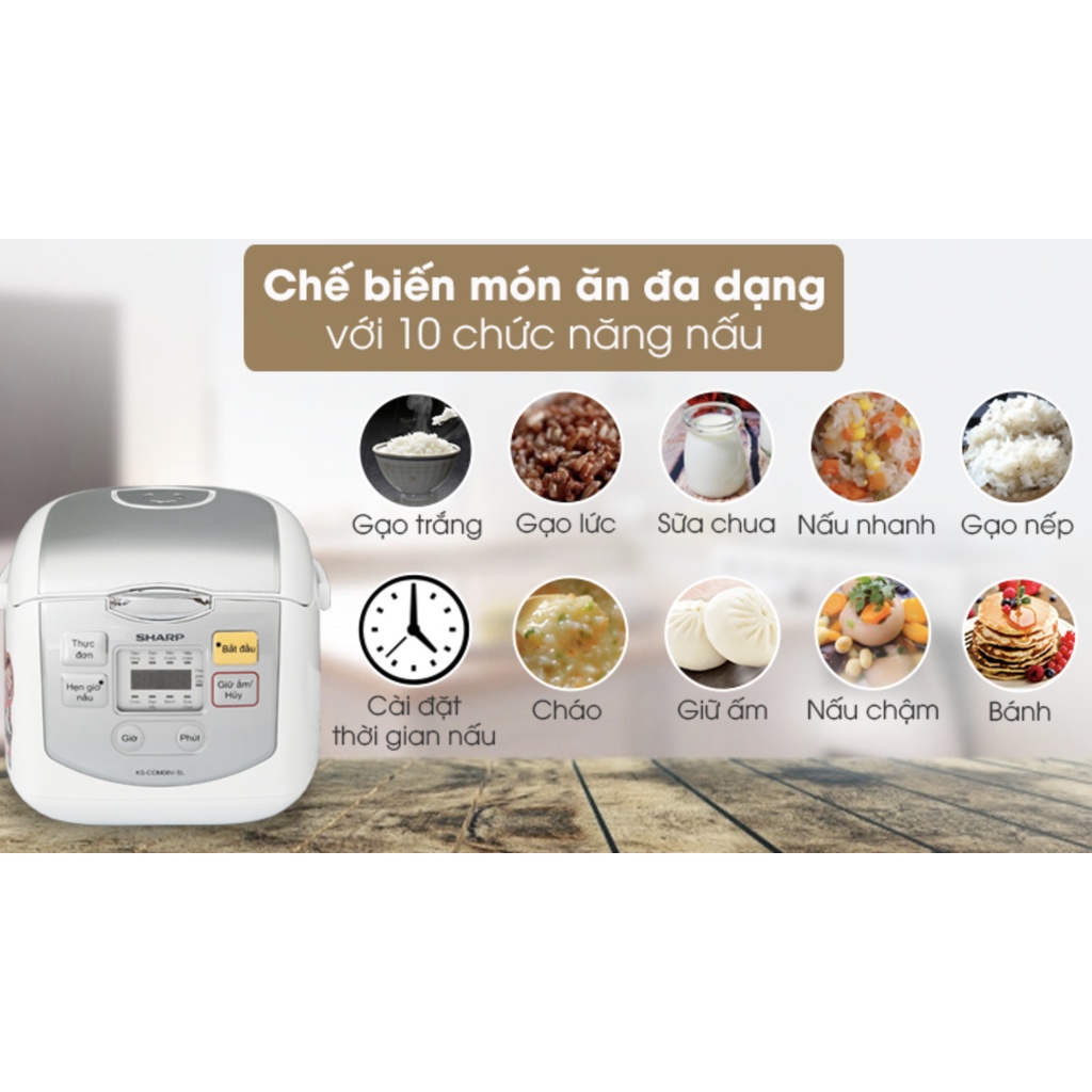 Nồi Cơm Điện Tử Sharp KS-COM08V-SL 0.72L – Hàng Chính Hãng
