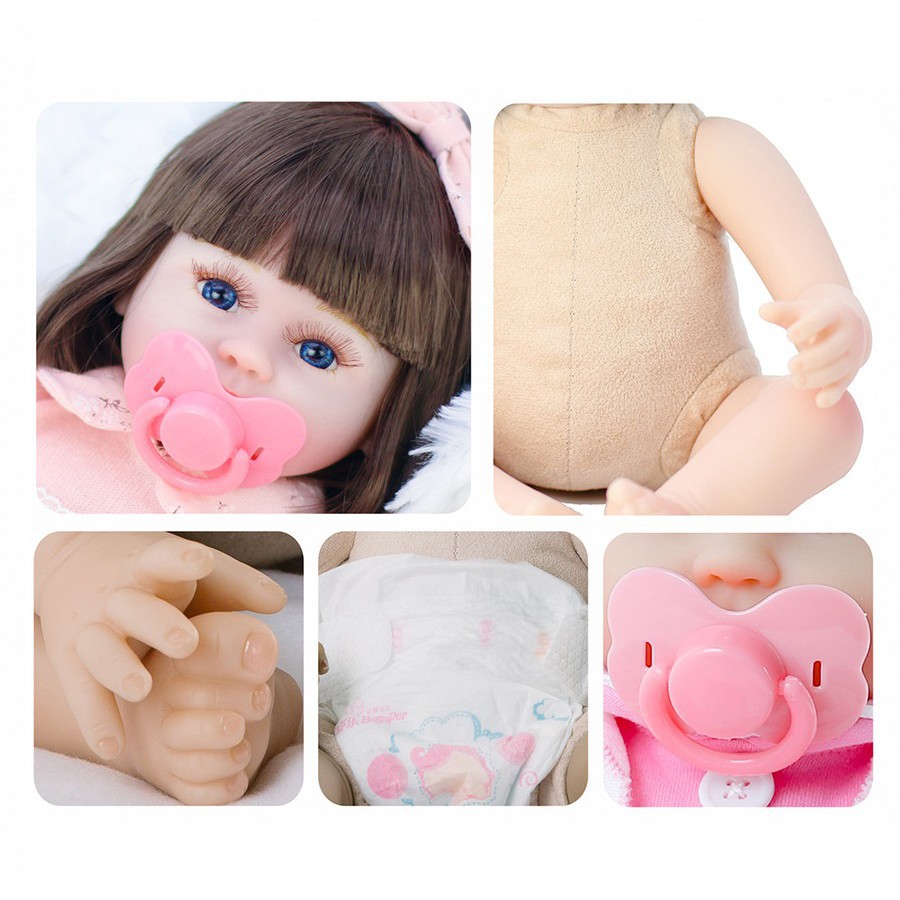 Búp Bê Tái Sinh Thân Gòn Q Baby 42 cm Mắt 3D - New Style Reborn Toddler Semi Soft Vinyl Fashion American Girl Doll 17 in