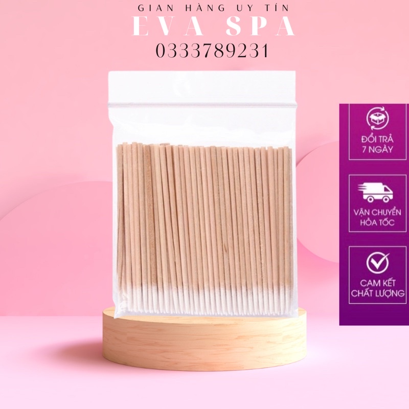 (1 Đầu) Tăm Bông Cán Gỗ 1 Đầu Nhọn( Gói 100C) Dùng Trong Phun Xăm, Nail, Mi - Dụng Cụ Phun Xăm