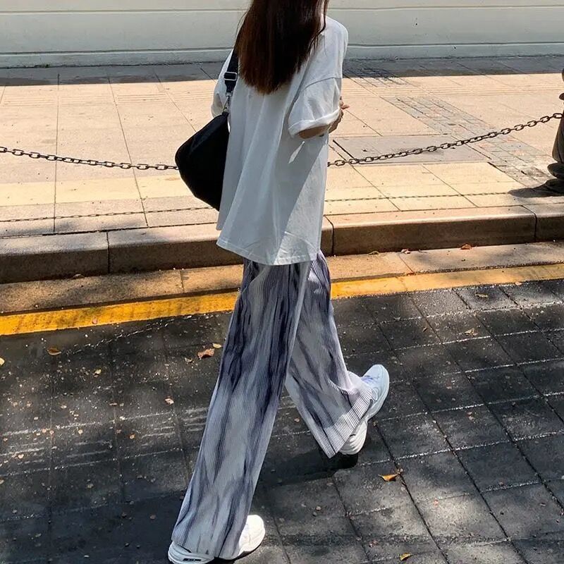 Salt tie-dyed wide-leg pants women s drape loose and casual 2021 new water ripple smudge pleated mopping trousers