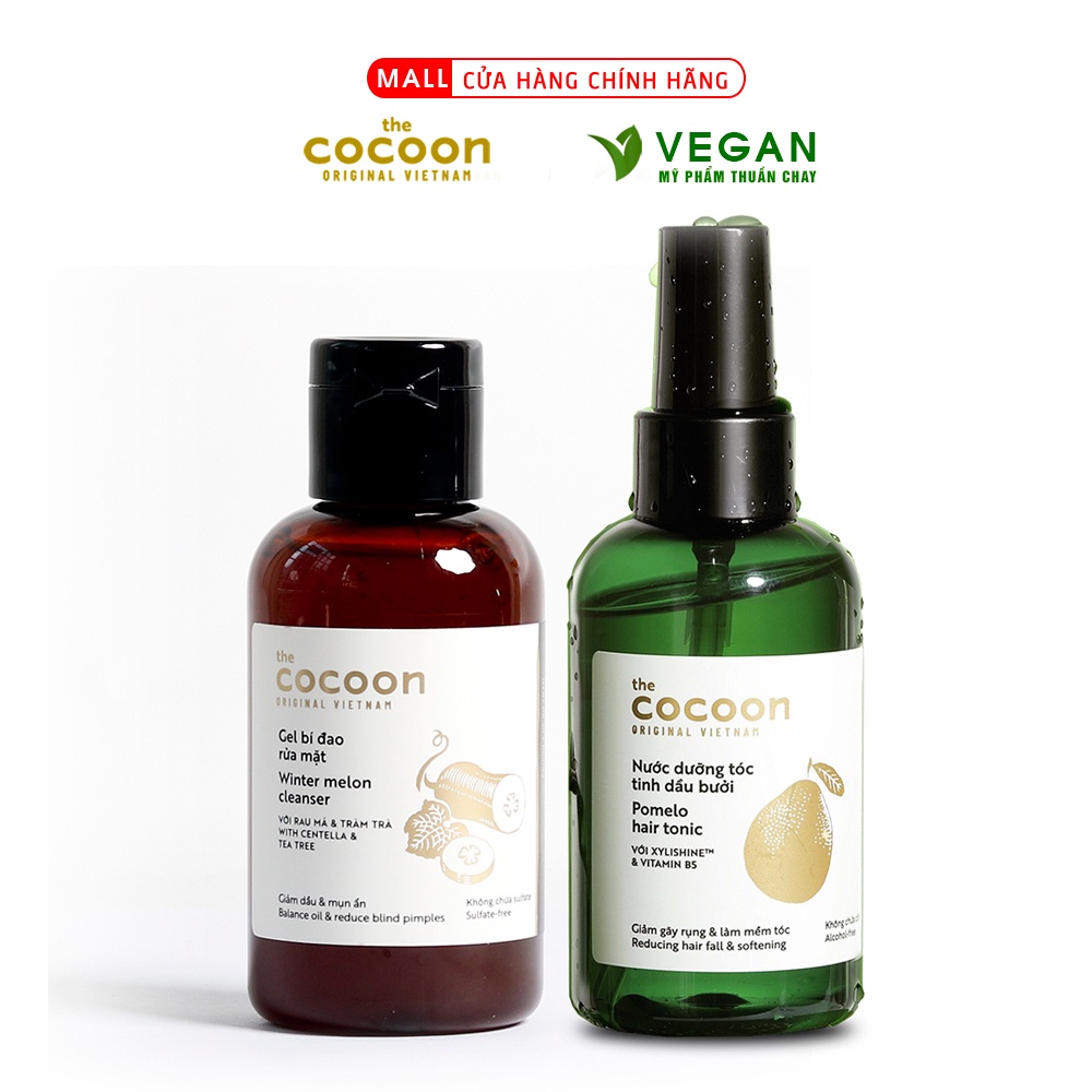 Combo Gel bí đao rửa mặt cocoon 140ml + Xịt bưởi tinh dầu bưởi pomelo 140ml