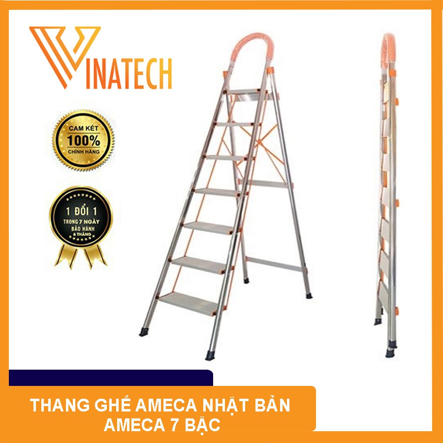 [HÀNG CHÍNH HÃNG] Thang ghế INOX AMECA Nhật Bản 7 BẬC 2.4m