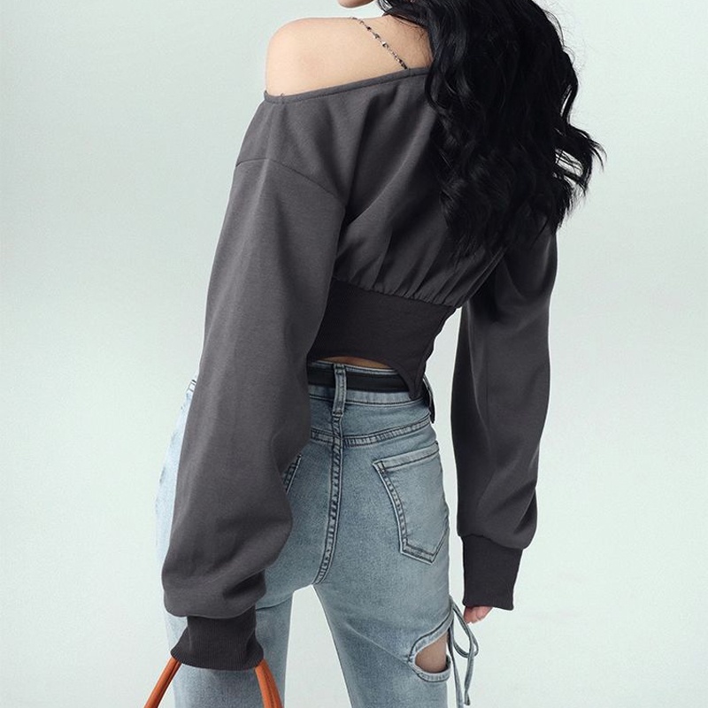 Áo sweater IELGY tay dài hở vai phong cách đường phố Hàn Quốc dành cho nữ