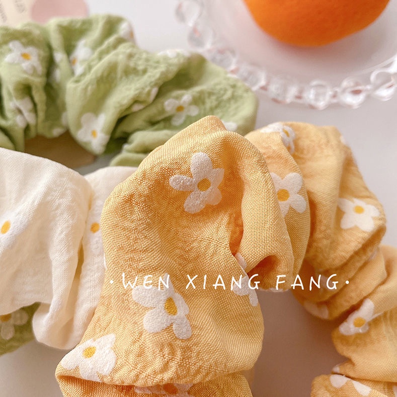 Dây buộc tóc in họa tiết hoa cúc phong cách Hàn Quốc dễ thương thời trang cho nữ