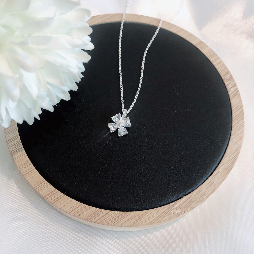 Dây Chuyền Bạc Ta Cao Cấp CaoBac Jewellery Cho Nữ Thiết Kế Hoa Bốn Cánh Cỏ Bốn Lá Đính Đá Lấp Lánh Món Quà Ý Nghĩa
