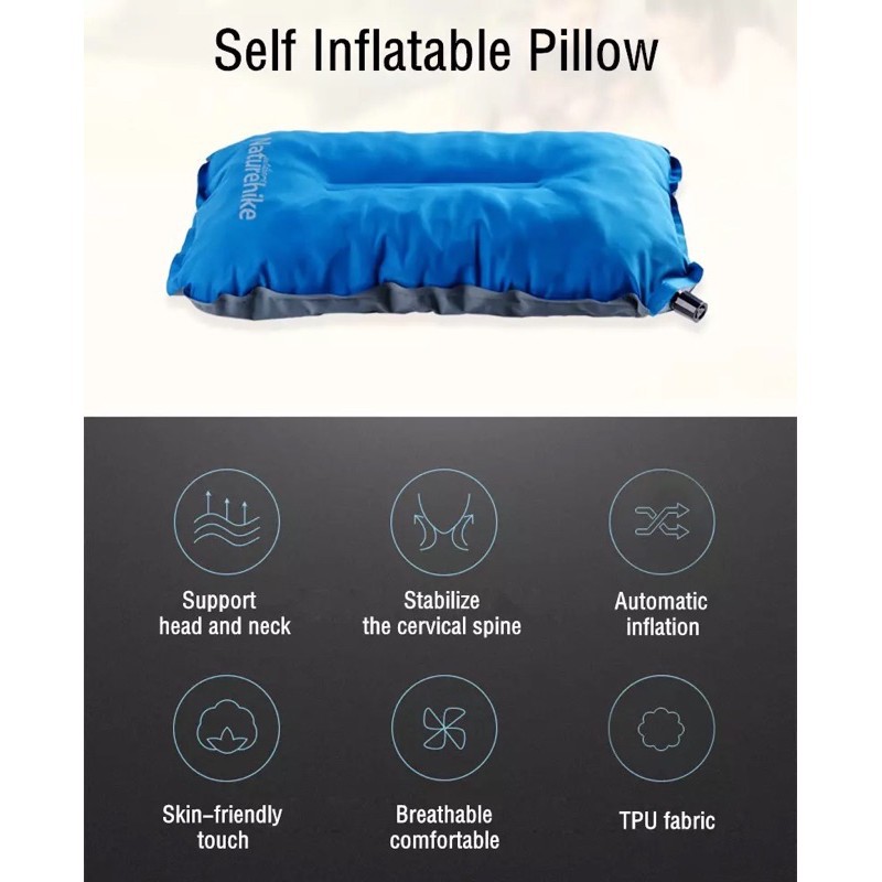 Naturehike đồ cắm trại campoutvn du lịch gối xếp hơi gấp xếp gọn tự bơm A199