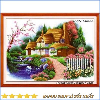 FreeShip Từ 199K Tranh thêu chữ thập Ngôi nhà mùa xuân F254 (tự thêu)