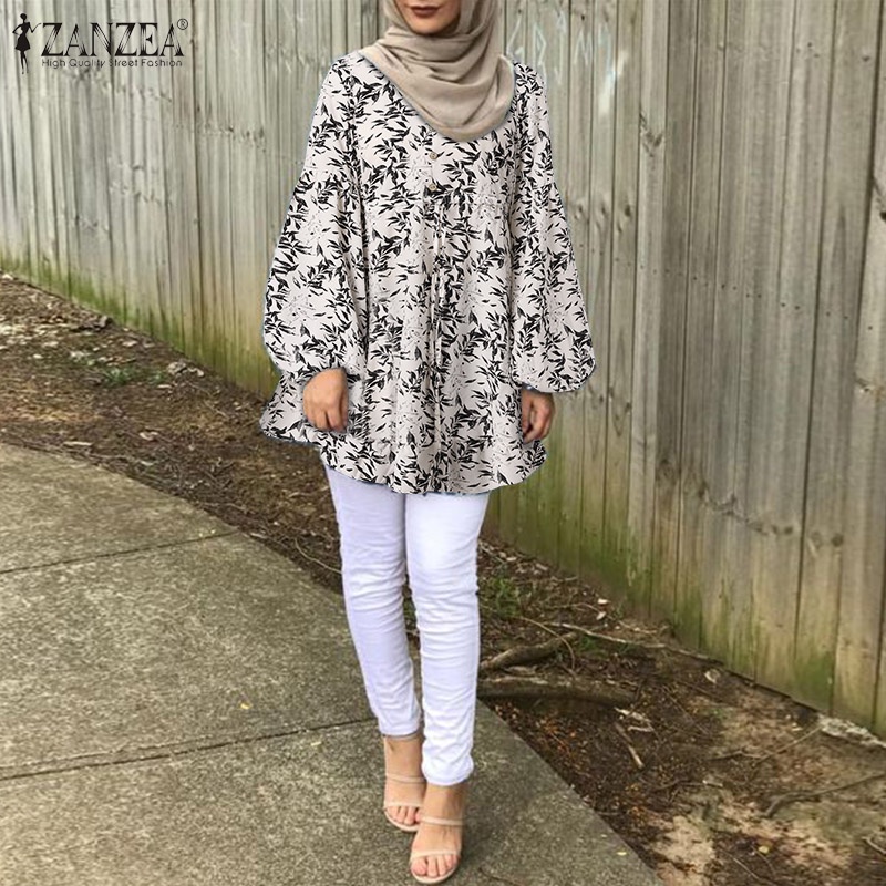 Zanzea Áo Kiểu Tay Dài Cổ Tròn Hoạ Tiết Hoa Cho Phụ Nữ Islam