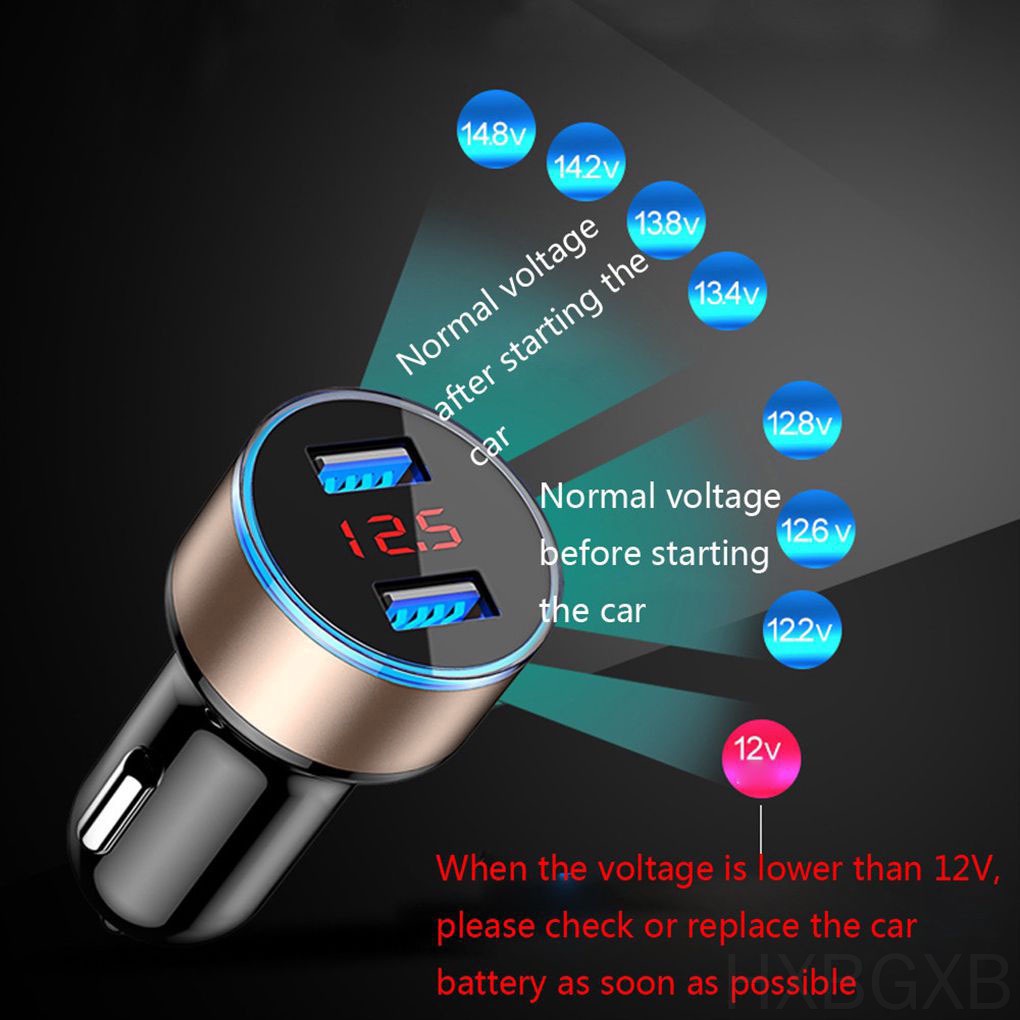 Tẩu sạc nhanh 5V 3.1A hai cổng USB màn hình LED hiển thị điện áp cho xe hơi