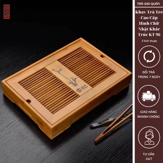 Khay trà tre cao cấp hình chữ nhật khắc trúc kt 96