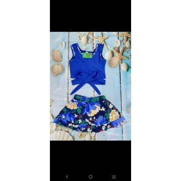 sét bơi 2 mảnh váy áo croptop sát nách hoa