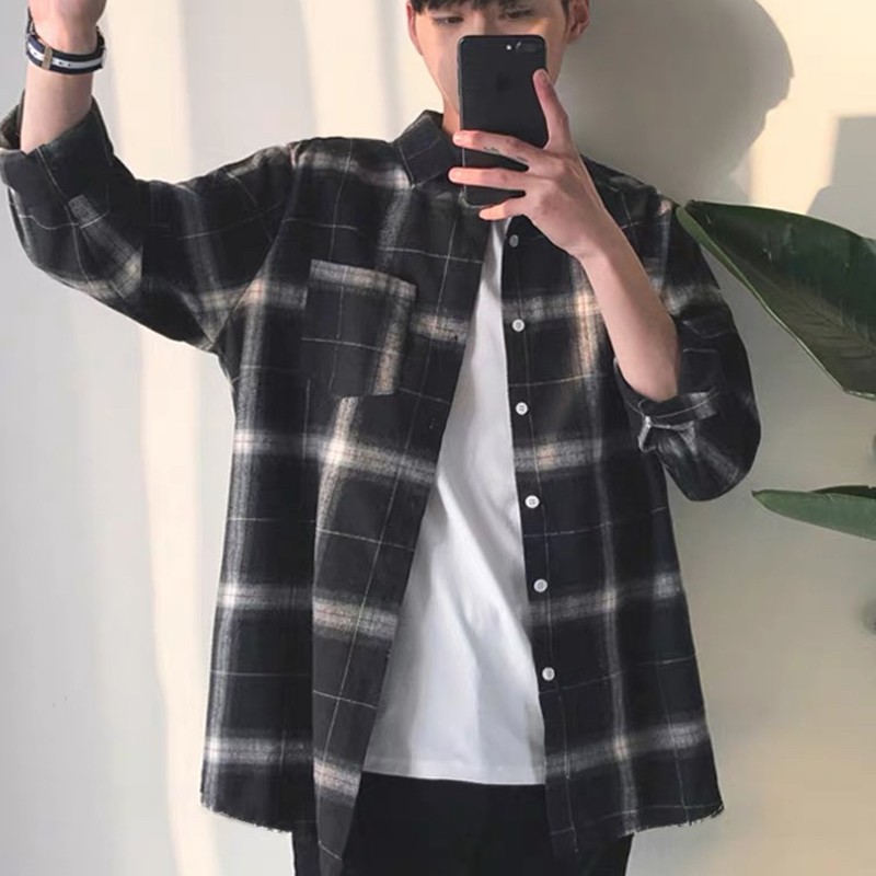 Áo sơ mi flannel kẻ sọc caro phong cách đường phố cho nam và nữ