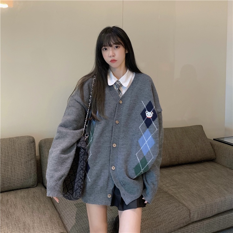 Áo Khoác Cardigan Dệt Kim Tay Dài Dáng Rộng Thêu Họa Tiết Kẻ Sọc Dễ Phối Đồ Cho Nữ | BigBuy360 - bigbuy360.vn