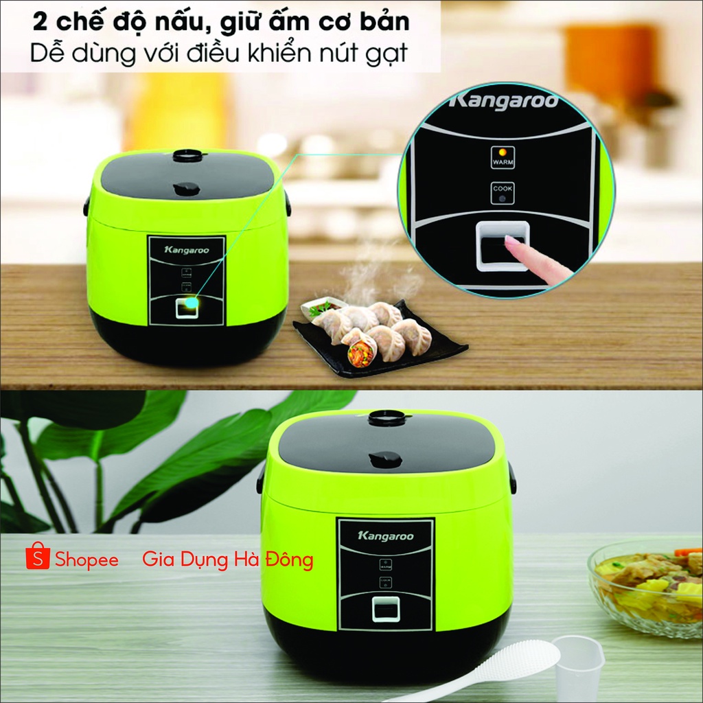 KG22RC1 - Nồi cơm điện nắp gài Kangaroo dung tích  2.2L chính hãng, bảo hành 12 tháng, nồi màu xanh nõn chuối