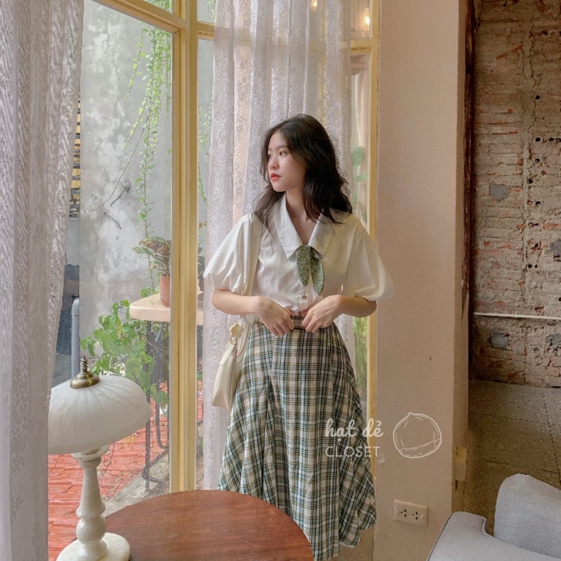 Chân váy DIỆP form xoè và áo sơmi MÂY TRẮNG chất thô linen 🌿