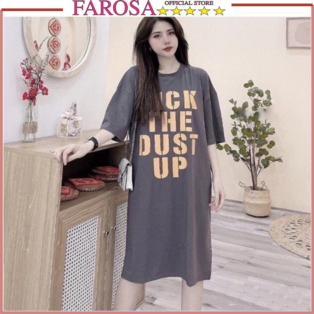 Đầm Suông Tay Lỡ Chất Cotton Co Dãn FAROSA Váy Dài Họa Tiết Chữ KickUp siêu cute