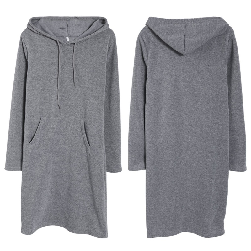 Xiangbao Đầm Hoodie Tay Dài Màu Trơn Phối Dây Rút Và Túi Thường Ngày Cho Nữ Jac