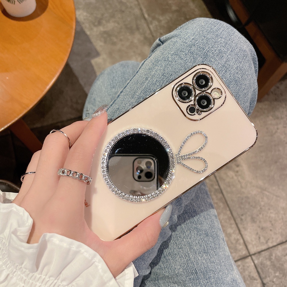 Ốp điện thoại trang trí mặt gương hình tai thỏ thích hợp cho Iphone 12 11 Pro Max Xs Max Xr X 8 7 Plus