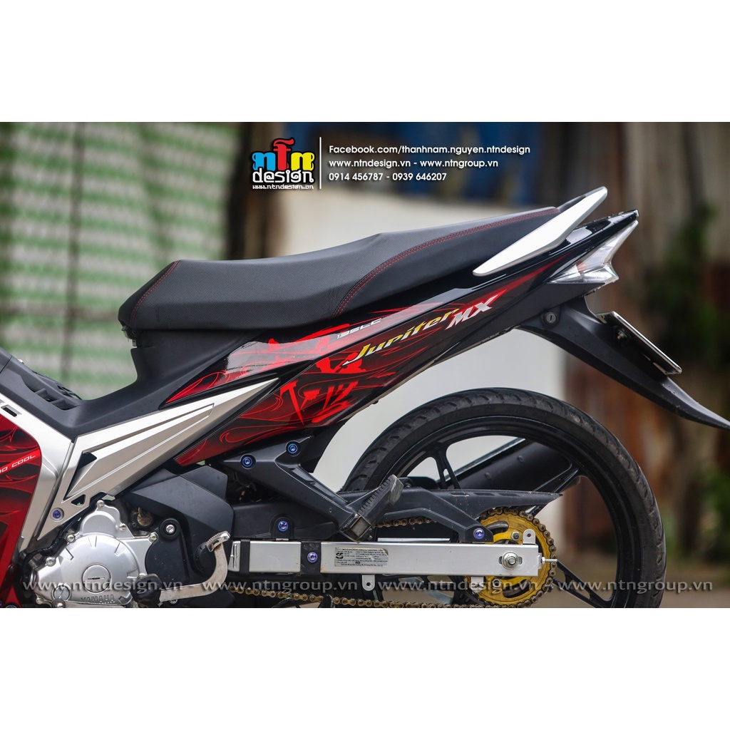 Tem Rời Dán Xe Exciter 135 2010 Mẫu Lửa Đen Đỏ Chữ Jupiter MX Cực Đẹp, Hàng 3 Lớp Chất Lượng Cao Không Bay Màu