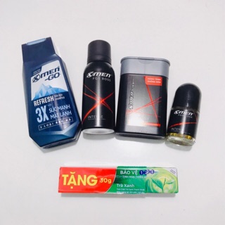 Bộ 5 món: 1dầu gội xmen go 150g+ 1xịt khử mùi xmen 40ml+ 1sữa tắm xmen 85g+ 1lăn khử mùi xmen 22ml+ Tặng 1tuýp kem đánh