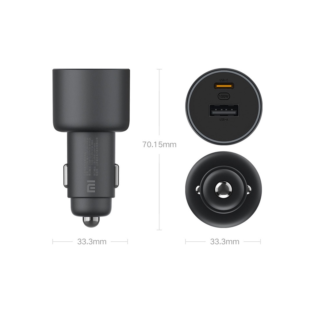 Bộ sạc nhanh 2 cổng trên xe hơi công suất 100W, bộ chia tẩu sạc USB kép cho ô tô Xiaomi CC07ZM