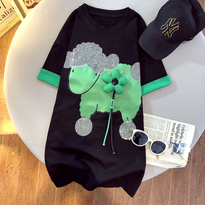 Áo Thun Tay Ngắn Đính Đá Họa Tiết Hoạt Hình Thời Trang Mùa Hè Cho Nữ